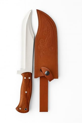 TATLA CRAFT Handmade D2 Steel 14 Inch Bowie Knife with Leather Sheath, Hunting Knife with Wood Handle and Steel Guard Ideal for Bushcraft, Camping, Survival, Hunting & Outdoor Use (BK-2)