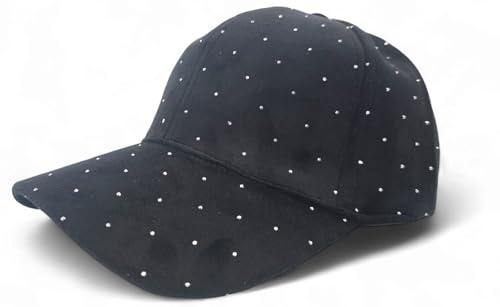 styleBREAKER Gorra de béisbol de Mujer con Remaches de estrás | Gorra de Terciopelo de 6 Paneles con Visera Curva | Gorra de Color Liso Ajustable con Cierre de Gancho y Bucle 56-59 cm, Negro