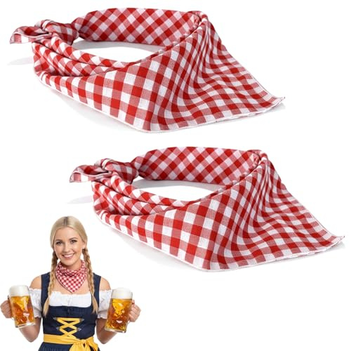 Aohyue 2 Stück Oktoberfest Damen Outfit Trachtentücher, 55 * 55CM Rot Weiß Trachtentuch, Kariert Dreieckstuch, Chequered Trachtenhalstücher, Bayerische Accessoires für Damen Herren