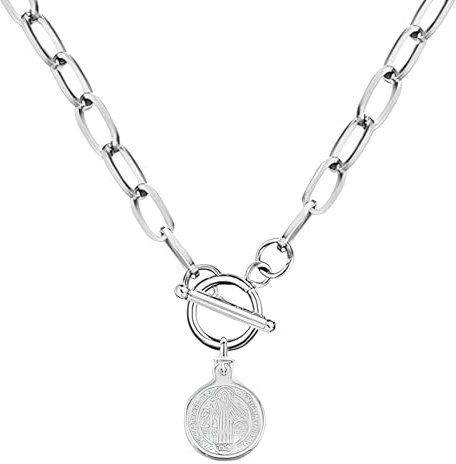TXCLTS 925 Sterling Silver Coin Toggle Necklace For Women, Toggle Paperclip Chain Padlock Pendant Necklace - Lock And Key, Heart, Coin Chain Pendant Necklace