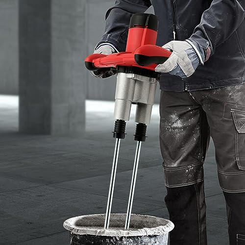 Doppel Mörtelrührer & 1800W Elektrisch Rührwerk - Betonrührer Betonmischer | 6-Gang-Einstellung | Überhitzungsschutz | Rührgerät | Mischmörtelrührer für Mischgut Beton Mörtel (Rot)