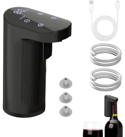 Vhjlfig Carafe à vin électrique avec 2 tuyaux d'aspiration, 3 bouchons de bouteille de vin et câble de charge, distributeur numérique de bouteille d'alcool, dosage réglable, bec verseur électrique