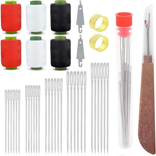 Kit da cucito professionale, 37 pezzi con rocchetti di filo in rosso, bianco, nero, aghi in metallo, ditali, tagliasuzze, set completo di strumenti per la riparazione manuale
