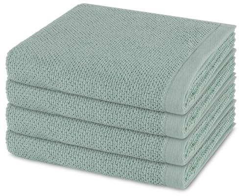 Möve Bliss 4er Set Handtücher 50x100 cm – Extra weiche Baumwolle mit Perlstruktur und Massageeffekt – Breiter Saum & Kordelaufhänger – Hautfreundlich, Strapazierfähig & Pflegeleicht (Reed Green)