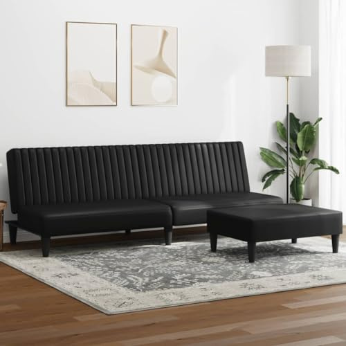 ROMHZKS Schlafsofa Bettcouch 2-in-1 Kunstleder Lederoptik mit Hocker | Langlebiges Schmutzabweisendes Sofa | Doppelbett Funktion | Bequeme Polsterung | Stabile Stützbeine