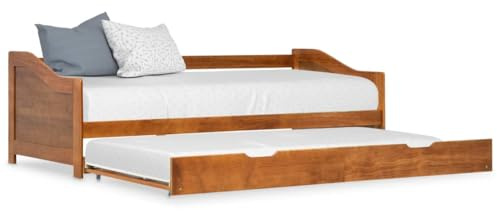 PUGYNBK Ausziehsofa Bettgestell Honigbraun Kiefernholz 90×200 cm Multifunktions-Schlafsofa mit 4 Rollen und Seitenbrett für Gästezimmer
