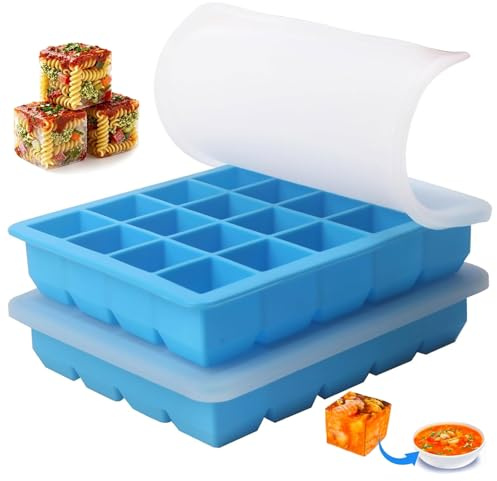 Floruvia 2 Pack 1 Tbsp Silicone Food Freezer Tray, Ideal for Storing Garlic, Herbs, Ginger, Tomato Paste, Purees, Lemon Juice, More Versatile Silicone Molds (Blue)