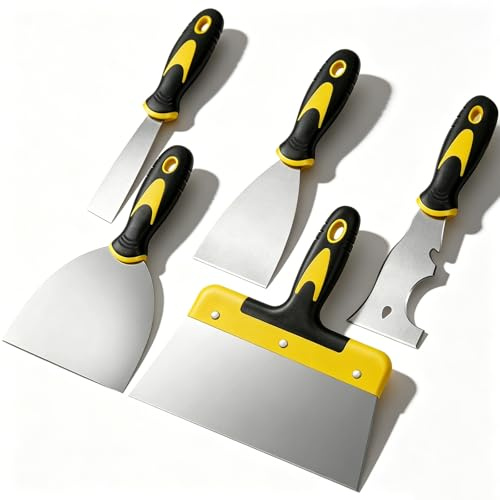 5 st spatelset innehåller 4 färgskrapor & 1 multiskrapningsverktyg, rostfritt stål tapetskrapa tapetborttagare putty spackelset, yta spatel gips verktyg måleri spatel för tapeter väggar