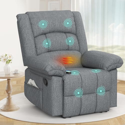 sisolos Fernsehsessel Relaxsessel Massagesessel mit 8-Punkt-Massage und Wärmefunktion,Liegefunktion& Verstellbar Fußteil,Gepolsterte Armlehnen, 2 Seitentaschen,Manuell TV Sessel Wohnzimmer