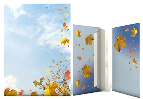 Designpapier Herbst Briefpapier Set Fallende Blätter, 100-teilig mit 50 Blatt Motivpapier DIN A4, 90g/qm und 50 passenden DIN LANG-Briefumschlägen