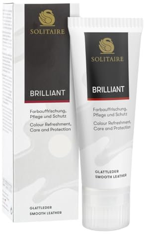 SOLITAIRE Brilliant Schuhcreme Farbe: Off-White, mit Farbauffrischung für Glattleder und intensive Pflege und leichte Imprägnierung für Schuhe, Taschen, Kleidung, mit Schwammaufträger, 75ml