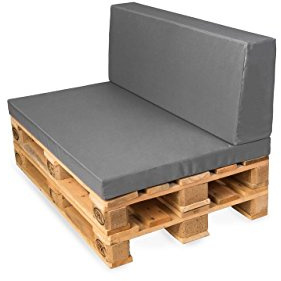 TexDeko Palettenkissen mit Rückenlehne 2TLG Palettensofa, Palettenpolster (120x80x12cm) Schaumstoff Kissen für Europalette Indoor Outdoor (Grau mit wasserabweisendem Bezug)