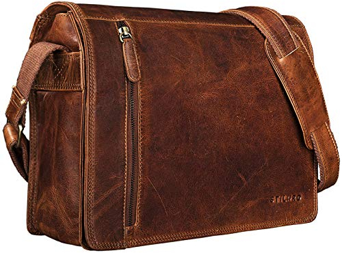 STILORD 'Noah' Vintage Umhängetasche Leder 13,3 Zoll Laptoptasche Studium Uni Büro Arbeit Unisex für MacBook echtes Rindsleder, Farbe:kara - cognac