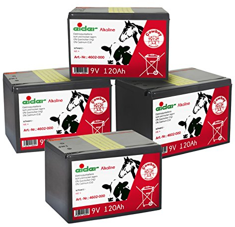 Eider Sparpack: 4X 9V-Alkaline-Trockenbatterie 120 Ah für den Weidezaun - Lange Laufzeit & günstiger Preis - für 9 Volt Weidezaungeräte