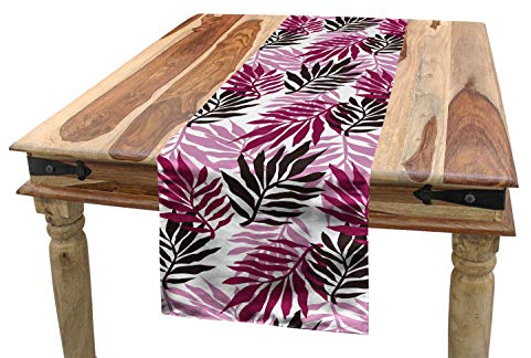 ABAKUHAUS Exotisch Tischläufer, Tropischer üppiger Wald, Esszimmer Küche Rechteckiger Dekorativer Tischläufer, 40 x 180 cm, Siegel Braun Baby Rosa Magenta