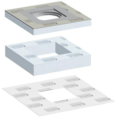 LUX ELEMENTS Duschablaufelement TUB-MQ SET I Hartschaum-Duschbodenelement 30 x 30 x 3cm für den Einbau in Estrich I Eingebauter Bodenablauf-Aufnahmerahmen + loser Dichtmanschette