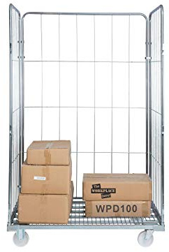 Roll Pallet Stock Cage Trolley, 3 Sided Jumbo Modular Supermarket Delivery Transport Container on Wheels (No Shelf)