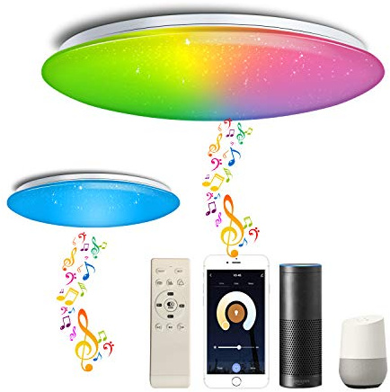 chysongoods Φ50cm 55W Sternenhimmel Musik Deckenlampe Kompatibel Mit Google Home Kompatibel Mit Bluetooth Lautsprecher Deckenleuchte LED RGB Farbwechsel Dimmbar für Küche Schlafzimmer Wohnzimmer