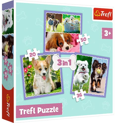 Trefl 3 in 1 Puzzle - Hunde (Kinderpuzzle), Süße Hunde