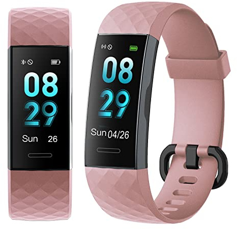 Aquarius IP67 Waterproof Bluetooth Fitness Tracker with Heart Rate Monitor and Step Counter - Pink