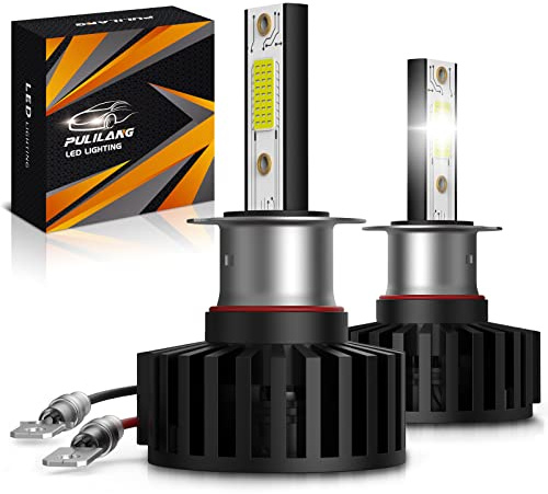 Pulilang H3 LED Headlight Bulbs, H3 LED Fog Light bulb 60W(2x30W) 12000LM(2x6000LM) 6500K Cool White, 300% Brightness Super Bright 1:1 Mini Design Car Replacement Lights of Halogen and Xenon, 2 Lamps