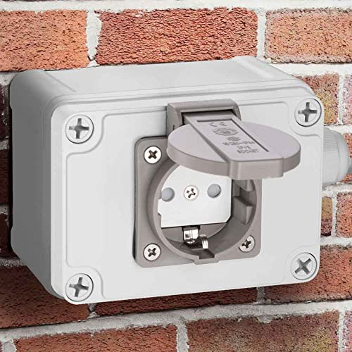 Bakaji Presa Shucko Elettrica Cassetta da Parete Muro per Esterno Giardino Impermeabile IP65 in Plastica ABS Ignifuga con Sportellino e Protezione Bambini Dimensione 12,5 x 8 x 9 cm
