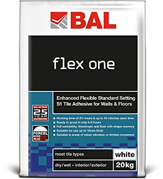 BAL Flex One Tile Adhesive For Walls & Floors - White 20kg