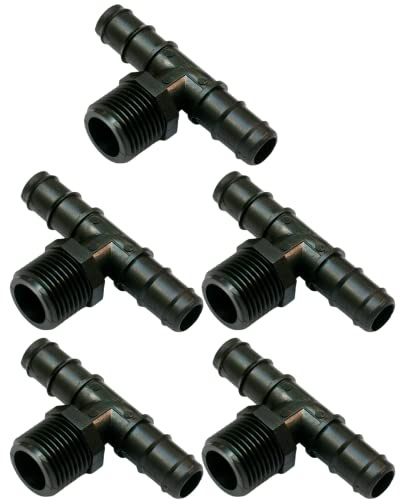 Raccordo a Tee Portagomma con Filetto, Connettore a 3 Vie per Tubi e Sistemi di Irrigazione a Goccia, Nero - Orto Facile (5, 16 mm x 1/2)