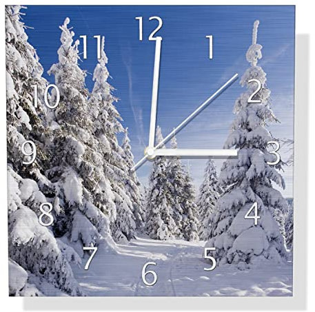 Wallario Design Wanduhr Wanderweg im Schnee aus Aluverbund, Alu-Uhr Größe 30 x 30 cm, weiße Zeiger mit Metalloptik