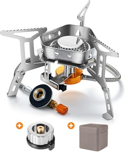 Odoland 3500W Windproof Camping Gas Stove Portable Collapsible Outdoor Camping Stove with Piezo Ignition Backpacking Stove for Outdoor Cooking Hiking Picnic and Camping Grey