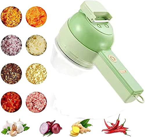 VALINK Juego de cortador de verduras eléctrico de mano 4 en 1, procesador de alimentos inalámbrico para ajo, pimienta, chile, cebolla, apio, jengibre, carne con cepillo
