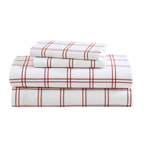 Eddie Bauer - Heltäckande set med bomullsflanell sängklädesset, borstad för extra mjukhet, mysig heminredning (Westridge pläd, orange, full)