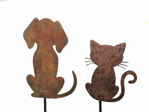 D&L Lasertec Edelrost Gartenstecker Hund & Katze Rost, Set, mit Stab