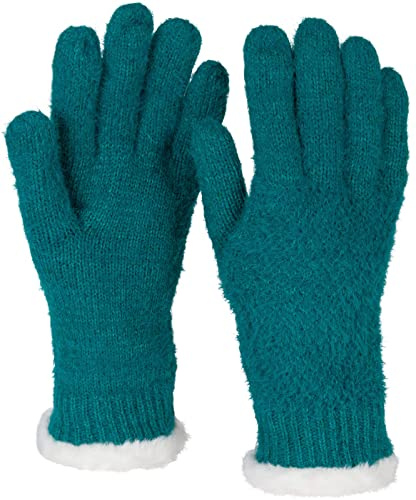 styleBREAKER Damen Strick Handschuhe Reiskorn | Wärmendes Thermo-Fleece-Innenfutter, weicher Bund in Kunstfelloptik, elastisch für 16-21 cm Umfang (Gr. 6-8), nahtlos.