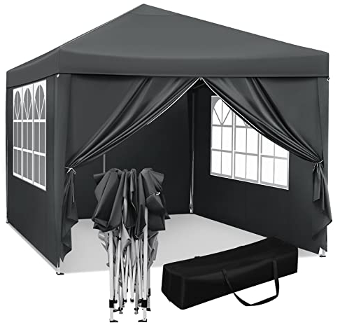 WOLTU Gazebo da Giardino Richiudibile 3x3m Gazebo da Esterno Ferro Regolabile in Altezza Tendone Pieghevole con Telo Idrorepellente, Protezione Solare, Facile Montare Antracite