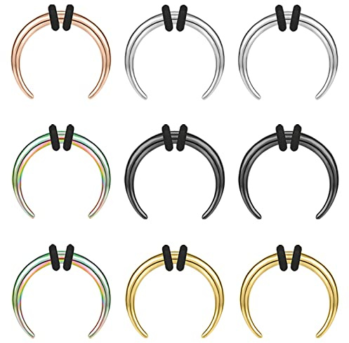 ZS 9 Stück 14G 16G Pincher Tapers Septumringe, Edelstahl Buffalo Horseshoe Stretcher Expander Piercing Zum Dehnen Von Durchbohrten Nasen Ohr Messgeräten