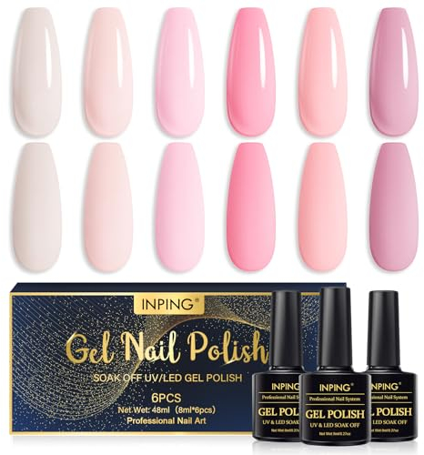 INPING UV Gel Nagellack Set, 6 Stück Baby Rosa Serie Gel Nagellack, Pastell Rosa Hellrosa Jelly Natur Gelnägel Soak Off UV für Valentinstag Party/Hochzeit/Urlaub DIY Nail Art