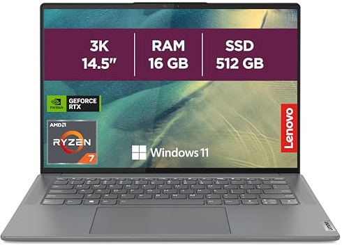 Lenovo Yoga Slim 7 Prox 14ARH7 - Ordinateur Portable 14.5'' 3K (AMD Ryzen 7 6800HS Creator Edition, RAM 16Go, SSD 512Go, NVIDIA RTX 3050 4Go,Windows 11 Home) Clavier rétroéclairé AZERTY FR - Gris