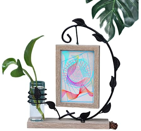 Lajiakoy® Cornice Foto Legno, Cornice Vintage, con Vaso In Vetro e Albero In Metallo, Cornice con Foto Personalizzata per 2 Foto, per Camera da Letto, Soggiorno (10 x 15CM (Nero)