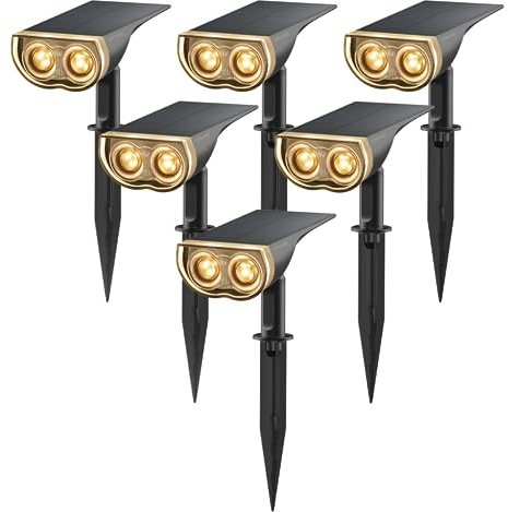 Linkind Solar Lights Outdoor Garden, IP67 Waterproof Outdoor Light Ground Stake & Wall Mount, Compact LED Solar Uplights for Gardens & Plants, Warm White, 6 Pack