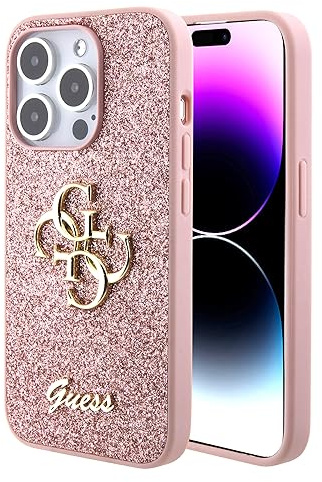 CG MOBILE Guess - Custodia glitterata fissa per iPhone 15 Pro Max (rosa)