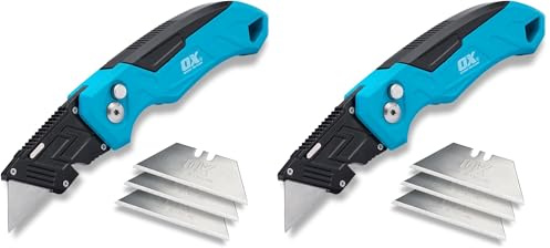 OX Tools P224301 Pro Heavy Duty Fixed Blade Folding Knife, Blue/Black (Pack of 2)