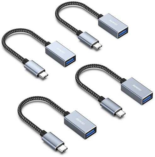 BENFEI USB C auf USB 3.0 Adapter, 4 Stück USB Typ C zu USB Typ A Stecker zu Buchse, Kompatibel mit iPhone 15 Pro/Max MacBook Pro/Air 2023 iPad Pro iMac S23 XPS 17 usw, Grau