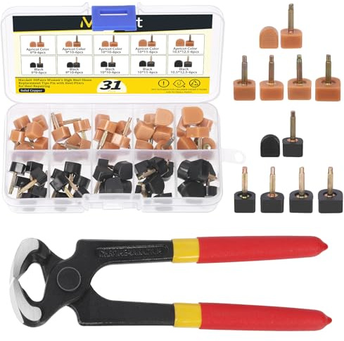 Mardatt 30 par 5 storlekar högklackade ersättningsspetsar stiftsats med 15 cm hällock ta bort tång, 9/10/10,5/11/12,5 mm 2 stift diameter u-form pluggar klackspetsar skor hälreparation för kvinnor