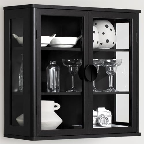NEWOWNDS Display Wall Storage Cabinets for Laundry Room with Tempered Glass