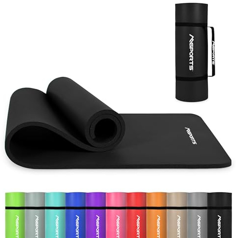 MSPORTS Premium Tappetino da ginnastica con tracolla + Poster per esercizi + App per allenamento | Tappetino fitness delicato sulla pelle 190 x 60 x 1,0 cm - Nero opaco - Tappetino da yoga senza