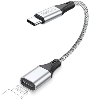 TRANLIKS USB C to Lightning Female Adapters 60W PD Fast Charging and Data Transfer for Apple 15/16.-Silver