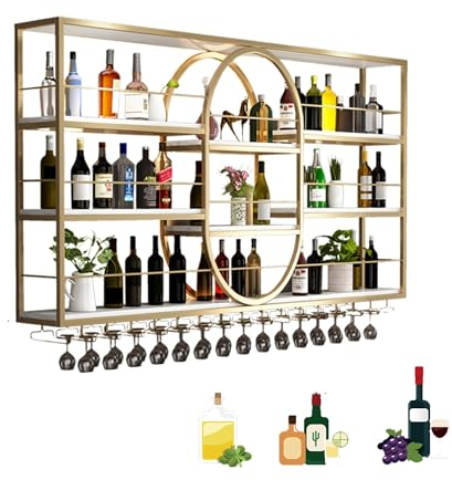 Weinregal Flaschenregal Wand Metall Couchbar Bar Regal Wand Wine Rack Barschrank Minibar Vitrine Hängend Weinschrank Schmal Getränkeregal Küchenregal mit Weinglashalter für Bartheke Wohnzimmer ( Color