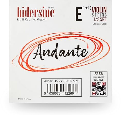 Hidersine Andante SINGLE E String for Violin 1/2 size. Steel Core string. Great tone and great value. Perfect for Students with half sized violins.