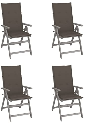 ZEYUAN Verstellbare Gartenstühle 4 STK. mit Auflagen, Gartenmöbel, Balkonstühle, Hochlehner, Balkonmöbel, Bistrostuhl, Garten Stühle, Armlehnenstuhl, Massivholz Akazie